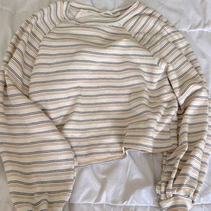 Cropped yellow, white, and navy crewneck